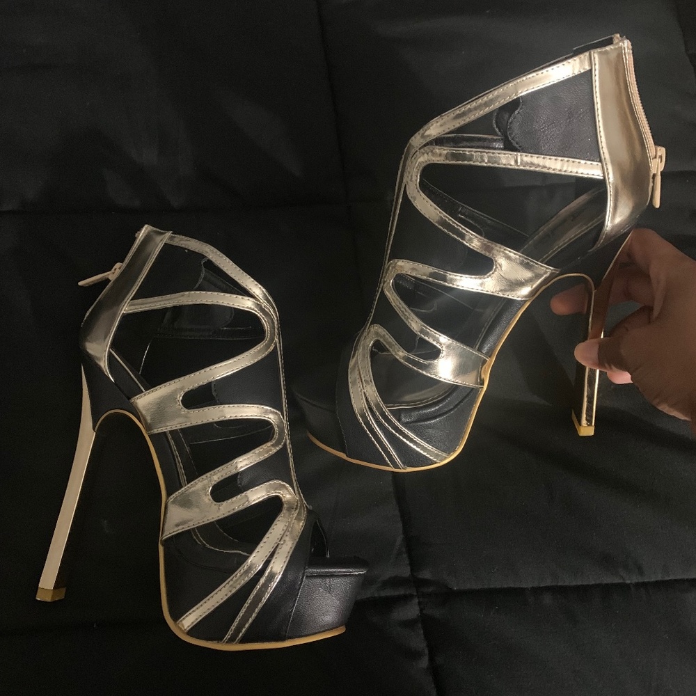 Black and Gold High Heels